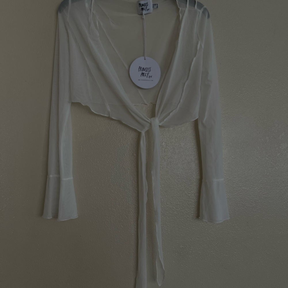 Princess Polly Cream Sheer Tie-Front Blouse